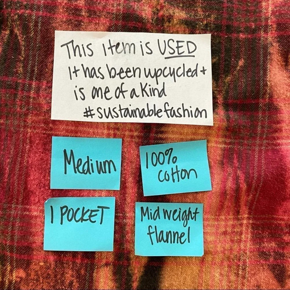 Upcycled Bleached Boho Flannel Plaid Button Down Shirt Medium Embroidered Floral - Picture 12 of 15